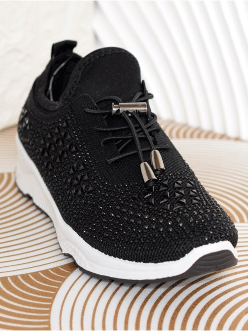 Stunning Italina GEMA Lace Up Black Knit Platform Bubble Rhinestone Sneakers